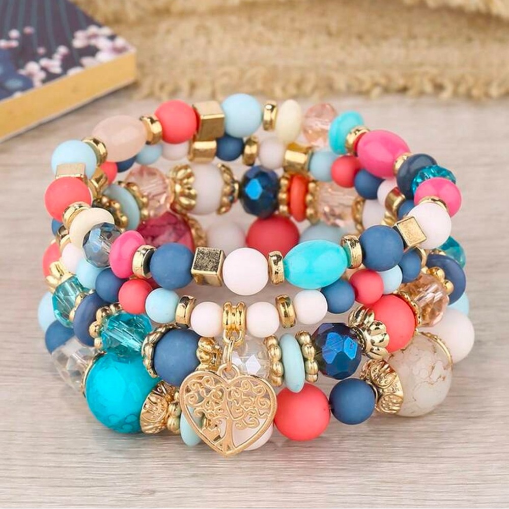 🚫⚠️SOLD🚫⚠️ Vibrant Beaded Bracelet Set with Gold Accents